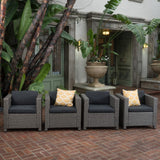 Christopher Knight Home® - Noble House - Puerta Outdoor Mixed Black Club Chairs with Dark Grey Water Resistant Cushions - Set of 4