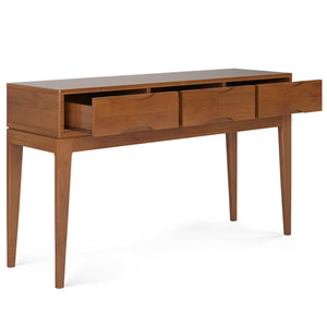 English Elm Harper Console Sofa Table - Mid-Century Style, Teak Brown Finish, Versatile Storage Solution B136P158708