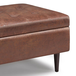 English Elm Shay Mid Century Small Storage Ottoman Coffee Table - Tufted Distressed Faux Leather Charm B136P159262-GIGA