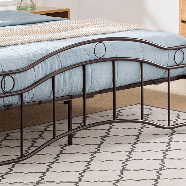 English Elm Queen Iron Platform Bed Camelback Headboard Geometric Finial Posts Victorian Loft Style Copper 63298.00HMCOP-Q