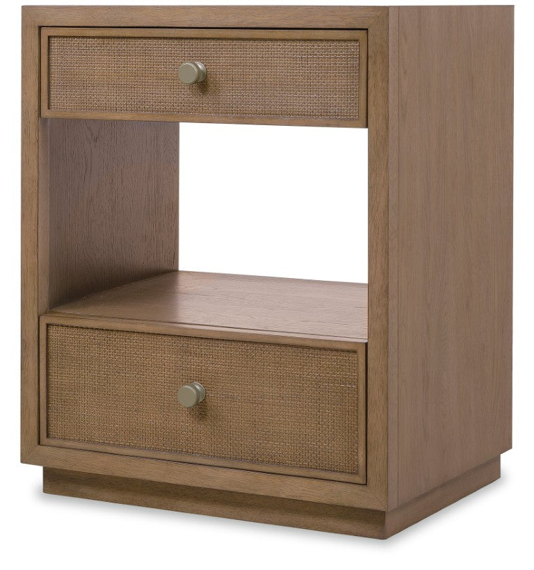 Hooker Furniture Sonnet Wren Finish Two-Drawer Nightstand With Cane Fronts, Felt-Lined Drawer & Cord Management 6072-90116-85