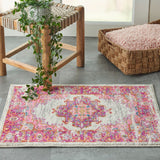 Nourison Passion PSN03 Machine Made Power-loomed Ornamental Border Indoor Only Bohemian Vintage Rug Ivory,Fuchsia, Pink and White 100% Polypropylene 99446388094