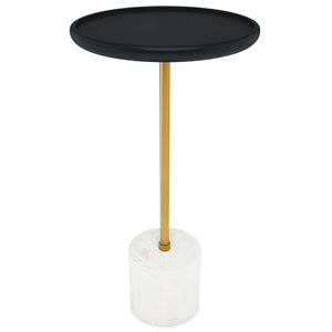 English Elm Turner Modern 12" Round End Table — Solid Mango Wood Top, White Marble Base, Gold Iron Frame B136P159965