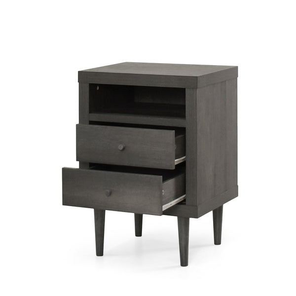 English Elm Christopher Knight Home® - 2-DRAWER Nightstand with Faux Wood Finish and Rubberwood Legs, Compact Storage Nightstand with Knob Handles Grey 72037.00GRY