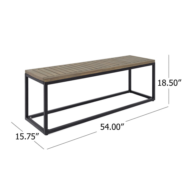 English Elm Christopher Knight Home® - JECO Industrial Wood and Metal Bench with Acacia Wood Seat and Black Iron Frame, Handcrafted Durable Finish Grey 62622.00WTCGRYBLK