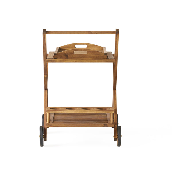 English Elm Christopher Knight Home® - RIVIERA Acacia Wood Bar Cart with Wheels – Natural Stain, Mobile Entertaining Station & Storage Organizer 56134.00