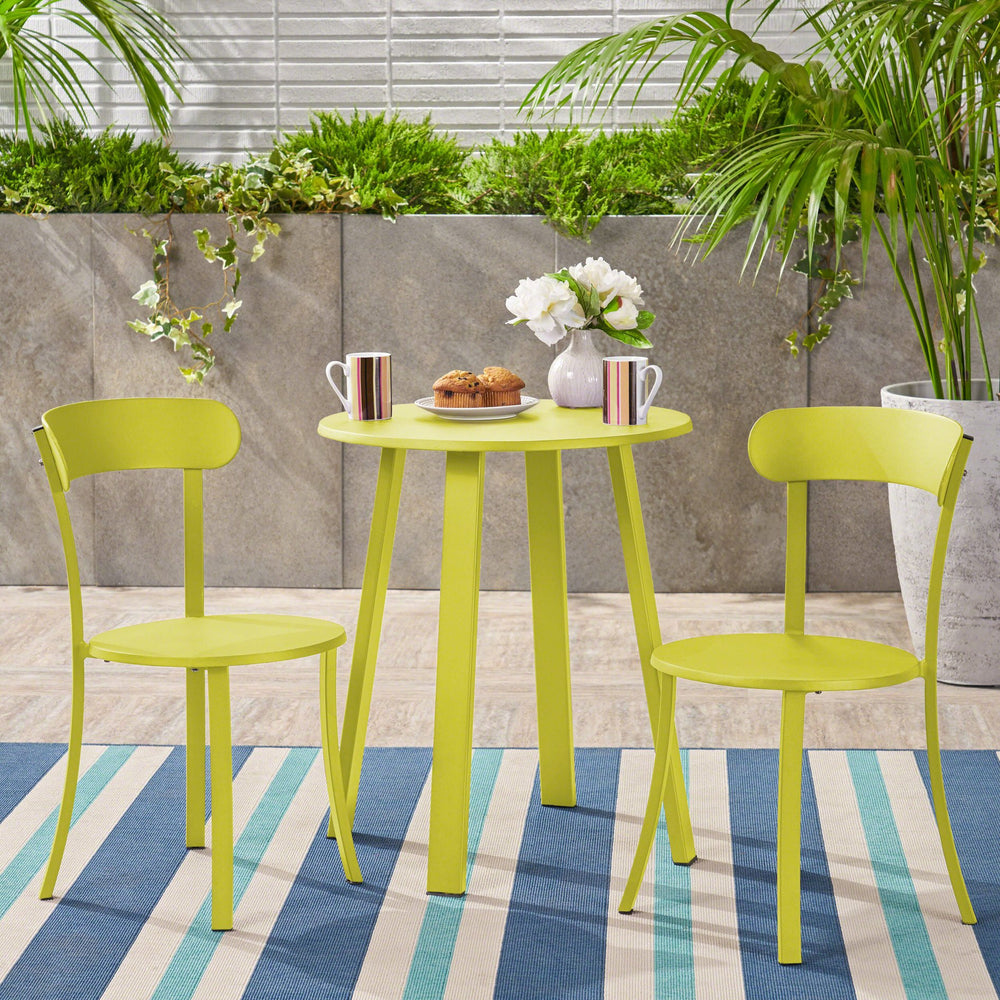 English Elm Barbados Outdoor Iron Bistro Set Powder Coated Patio Furniture for Balcony or Garden 61840.00IRNGRN
