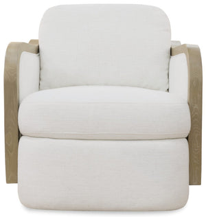 Hooker Furniture Wilma Coastal Swivel Chair With Woven Rattan, Light Wood Frame & Halston White Performance Fabric — Durable Comfort And 360° Movement CC903-SW-404