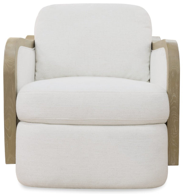 Hooker Furniture Wilma Coastal Swivel Chair With Woven Rattan, Light Wood Frame & Halston White Performance Fabric — Durable Comfort And 360° Movement CC903-SW-404