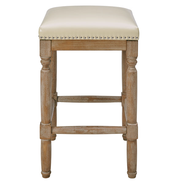 New Pacific Direct Ernie Bonded Leather Counter Stool Set Of 2 - Stylish Turquoise, Beige, Or Black With Nailhead Trim Beige Bonded Leather 3900057-2050-npd