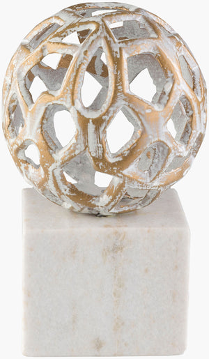 Surya Orb Decorative Accent Sculpture - Modern Marble & Metal Home Décor, 8"H X 5"W, Unique Style Piece White Marble,Iron Orb-001