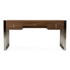 VIG Furniture Orcutt Modern Walnut Desk With Stainless Steel Legs, 4 Soft-Closing Drawers, Spacious Knee Room VGBBMQ2003-DESK