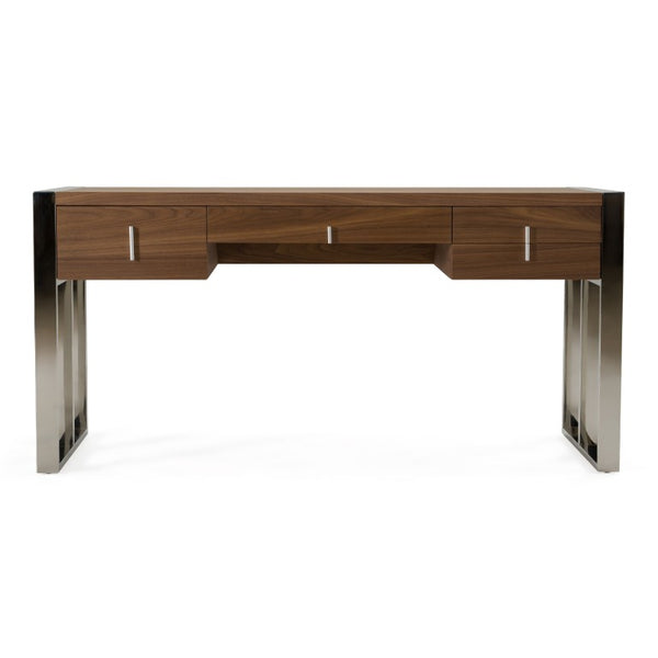VIG Furniture Orcutt Modern Walnut Desk With Stainless Steel Legs, 4 Soft-Closing Drawers, Spacious Knee Room VGBBMQ2003-DESK