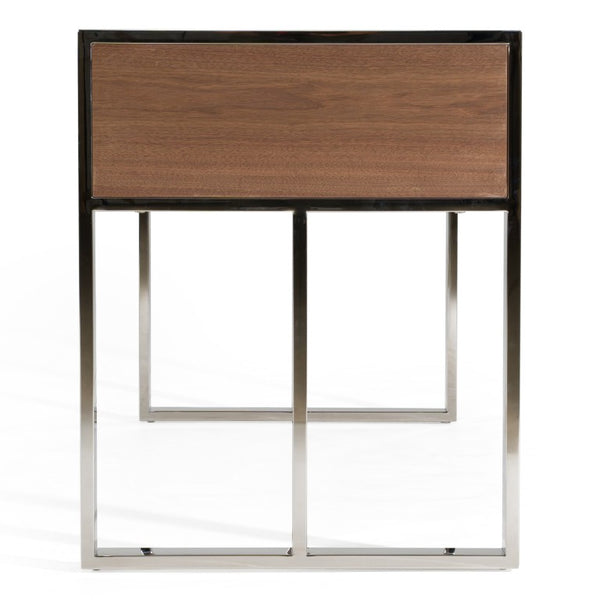 VIG Furniture Orcutt Modern Walnut Desk With Stainless Steel Legs, 4 Soft-Closing Drawers, Spacious Knee Room VGBBMQ2003-DESK