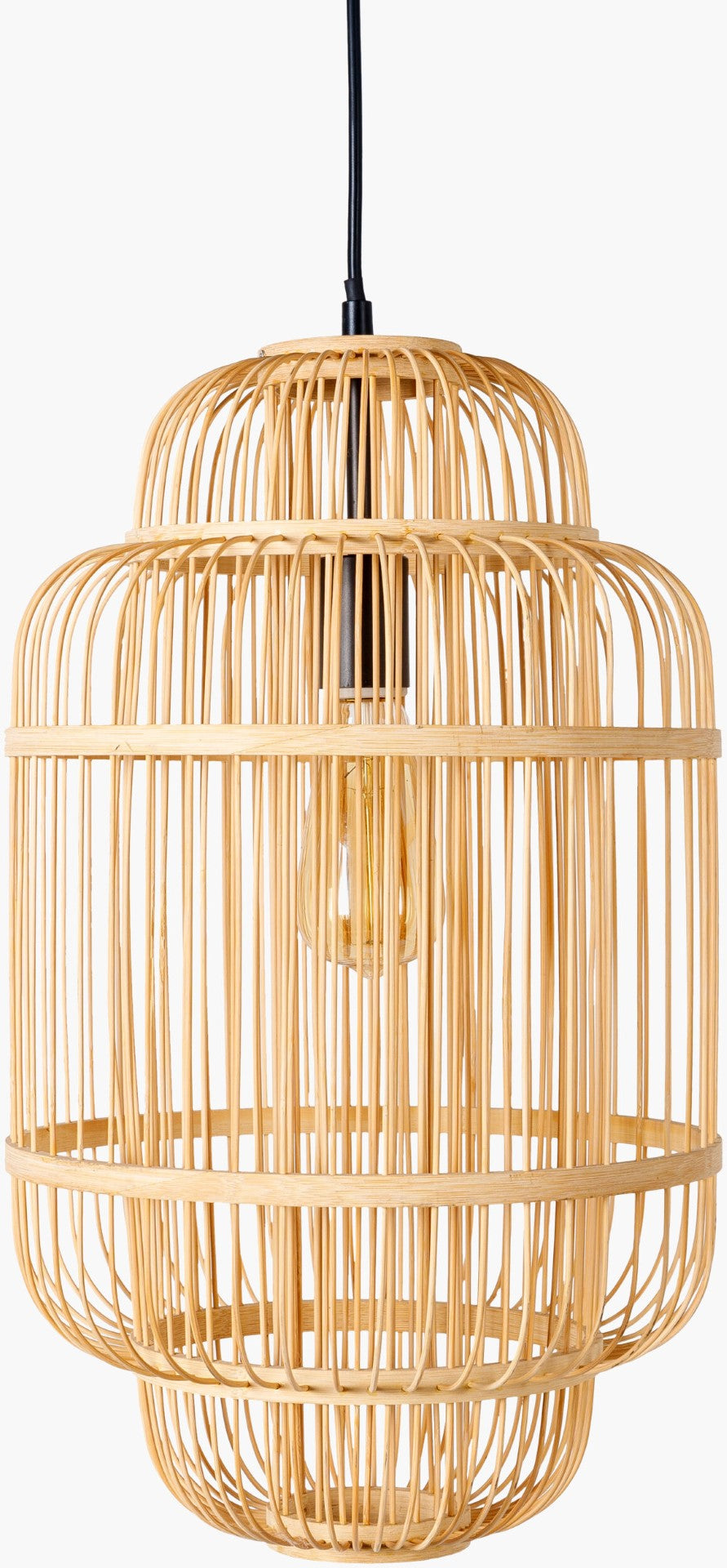 Surya Ornado Pendant Light – 47" Tall Bamboo & Metal Fixture For Stylish Home Décor And Unique Design Fixture, Beige,Shade, Beige,Cord, Black Bamboo Ord-002