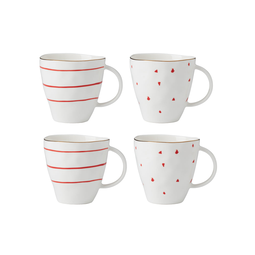 Lenox Garnet Bay Mugs, Set of 4 Red, WHITE PORCELAIN 896837
