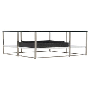 Bernhardt Bernhardt Sculptural Lafayette Cocktail Table With Floating Glass Top, Faux Marble Shelf & Trays 408011