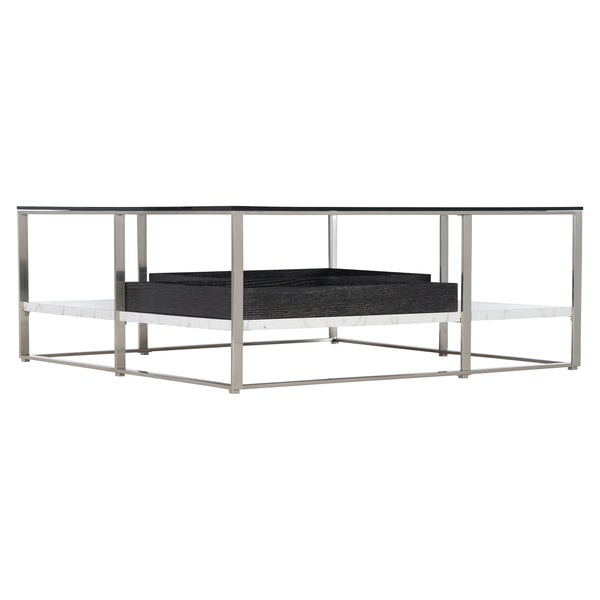 Bernhardt Bernhardt Sculptural Lafayette Cocktail Table With Floating Glass Top, Faux Marble Shelf & Trays 408011