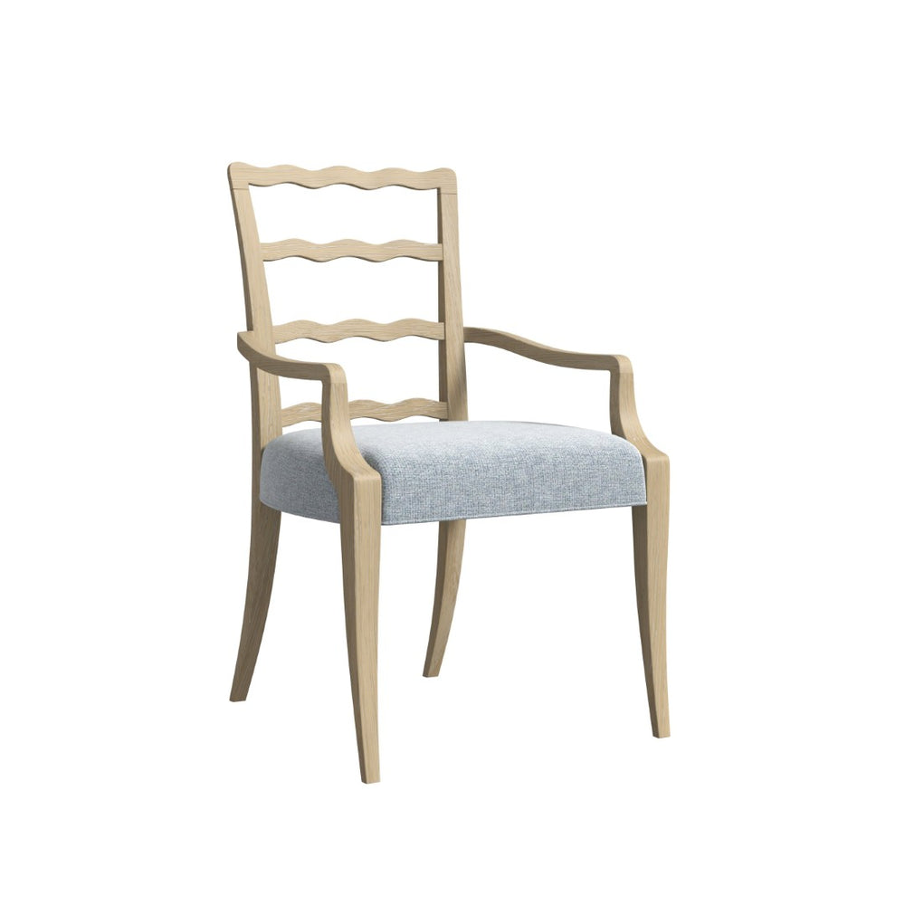 A.R.T. Furniture Haven Rustic Ladderback Arm Chair with Light Blue Upholstered Seat for Elegant Dining Comfort 339205-2325