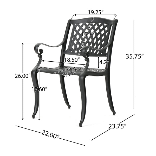 English Elm Cayman Arch Back Cast Aluminum Mesh Outdoor Dining Chairs Weather Resistant Set 54587.00SAD