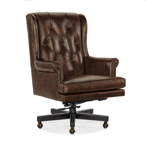 Hooker Furniture Charleston Executive Swivel Tilt Chair In Old Saddle Cocoa Leather With Tufting, Nailhead Trim & Casters Brown EC110-088