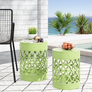 English Elm Outdoor Powder-coated Iron Nesting Accent Tables Set of 2 Laser-cut Circle Design Green 73606.00GRN