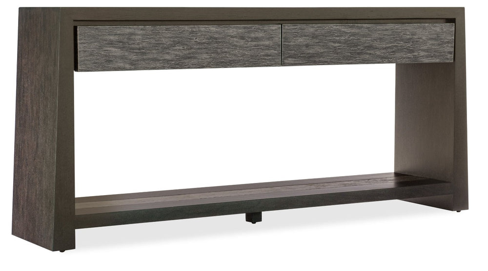Hooker Furniture Commerce Kubrick Console Table — Oak Veneer Entryway Console With Gray Textured Drawers, Soft-Close Storage & Open Shelf 7228-80181-89