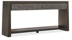 Hooker Furniture Commerce Kubrick Console Table — Oak Veneer Entryway Console With Gray Textured Drawers, Soft-Close Storage & Open Shelf 7228-80181-89