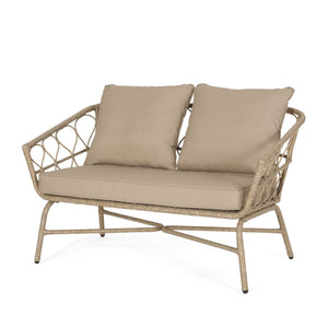 English Elm Christopher Knight Home® - BRUCE Boho Loveseat in Brown PE Rattan with Water-Resistant Cushions, Iron Frame, 600 lb Capacity 70416.00LBRN