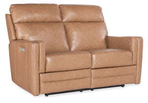 Hooker Furniture Twain Semi-Aniline Power Loveseat With Zero Gravity Recline, Usb Port, Power Headrest & Lumbar Brown SS645-PHZL2-080