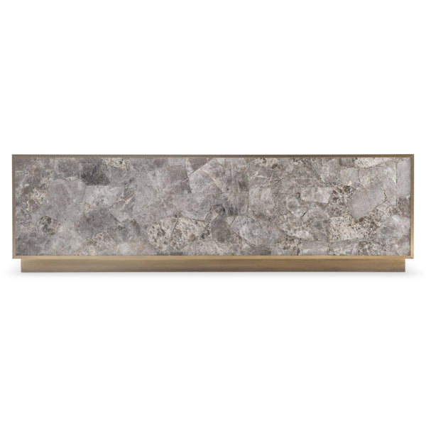 Bernhardt Bernhardt Tildon Smoky Quartz Cocktail Table With Aged Brass Frame, Casters & Bold Rectangular Silhouette 347007