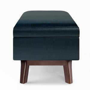 English Elm Owen - Stylish Mid-Century Small Storage Ottoman In Distressed Dark Blue Vegan Leather For Versatility B136P159197-GIGA