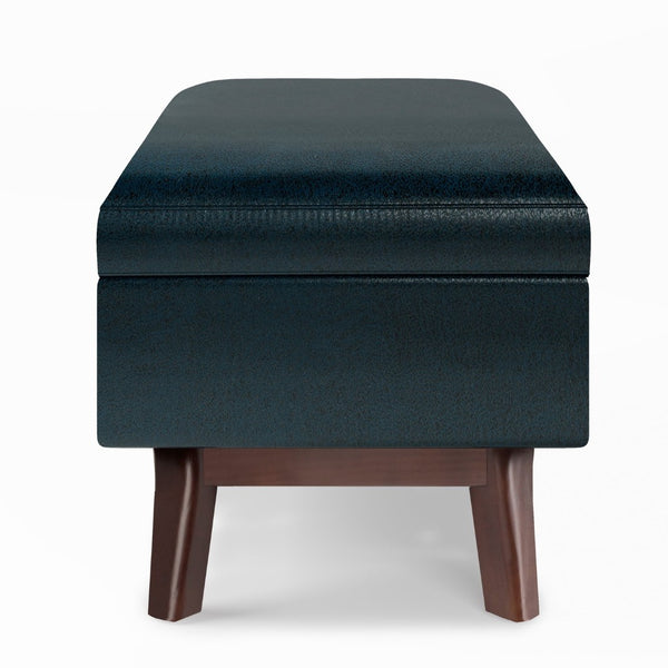 English Elm Owen - Stylish Mid-Century Small Storage Ottoman In Distressed Dark Blue Vegan Leather For Versatility B136P159197-GIGA