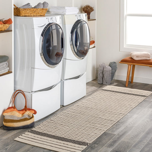 Surya Osasuna Handmade Cotton Rug 2'6" X 8' - Rustic Lodge Charm, Easy Care, Durable & Cozy Home Decor Black Cotton Osa2301-268