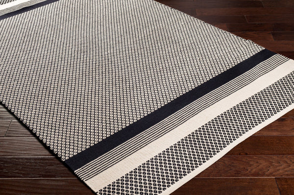 Surya Osasuna Handmade Cotton Rug 2'6" X 8' - Rustic Lodge Charm, Easy Care, Durable & Cozy Home Decor Black Cotton Osa2302-268