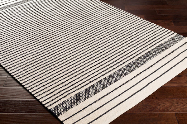 Surya Osasuna Handmade Cotton Rug 2'6" X 8' - Rustic Lodge Charm, Easy Care, Durable & Cozy Home Decor Black Cotton Osa2303-576