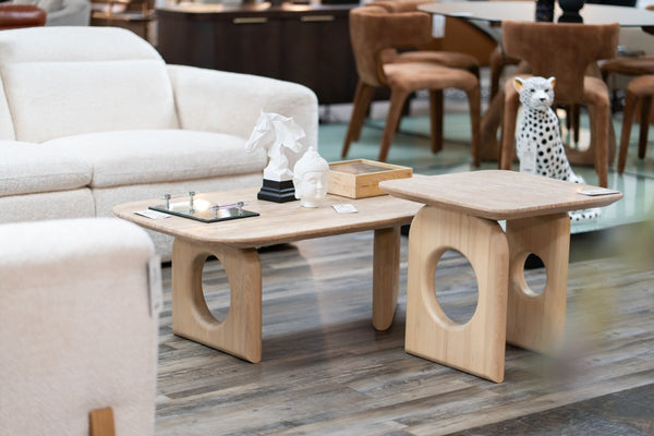 VIG Furniture Osaka Faux Marble Coffee Table With Natural Ash Legs — Rounded Modern Design, Durable 80 Lb Capacity VGCS-CT-22116