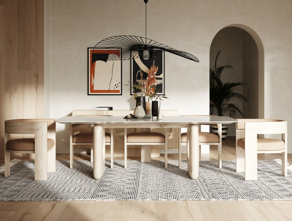 VIG Furniture Osaka Faux Marble Dining Table With Natural Ash Legs — Seats 6, Rounded Edges, Durable Top (90) VGCS-DT-22116