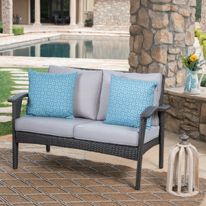 English Elm Christopher Knight Home® - HONOLULU Loveseat Grey Silver PE Rattan Patio Sofa with Iron Frame, Waterproof Cushions, Compact 44.25"L 52919.00IRNGRY