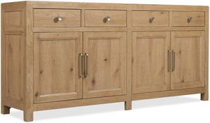 Hooker Furniture Driftwood Buffet With Inset Natural Stone Top, Rustic Buckboard Finish, Soft-Close Drawers & Doors Light Wood 6820-75901-80