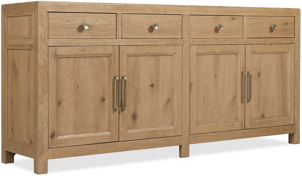 Hooker Furniture Driftwood Buffet With Inset Natural Stone Top, Rustic Buckboard Finish, Soft-Close Drawers & Doors Light Wood 6820-75901-80