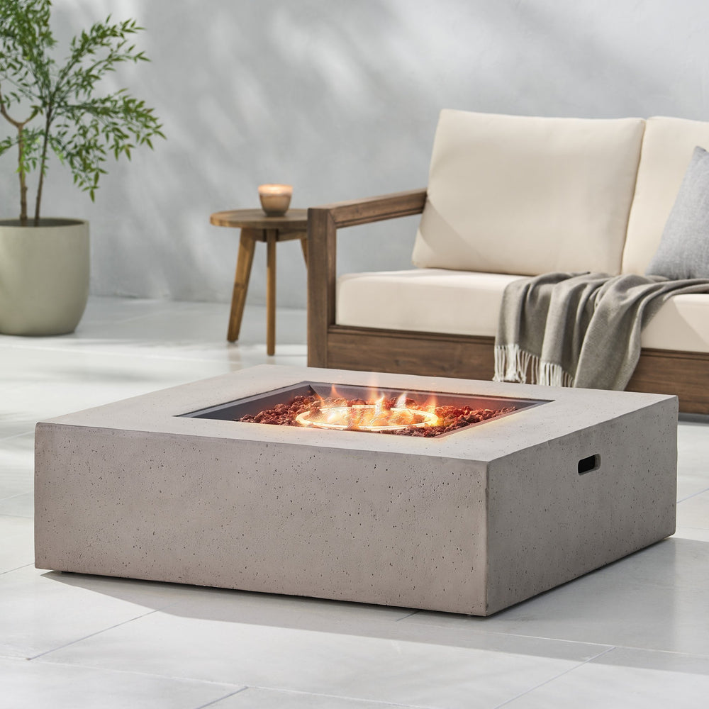 English Elm 50000 Btu Square Mgo Concrete Propane Fire Table for Outdoor Patio Entertaining 59241.00WHI-50K