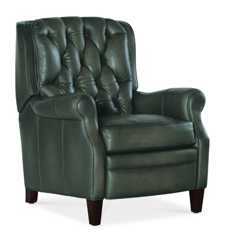 Hooker Furniture Palmer Semi-Aniline Top-Grain Leather Recliner With Tufted Back, Rolled Arms & Dark Wood Legs Green RC111-PB-029