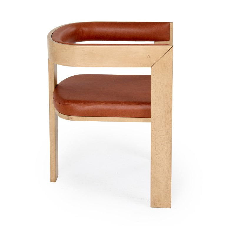 VIG Furniture Oshana Curved Back Dining Chair In Rust Leatherette With White Oak Veneer — Ergonomic, No-Assembly Comfort VGMA-MI-1206