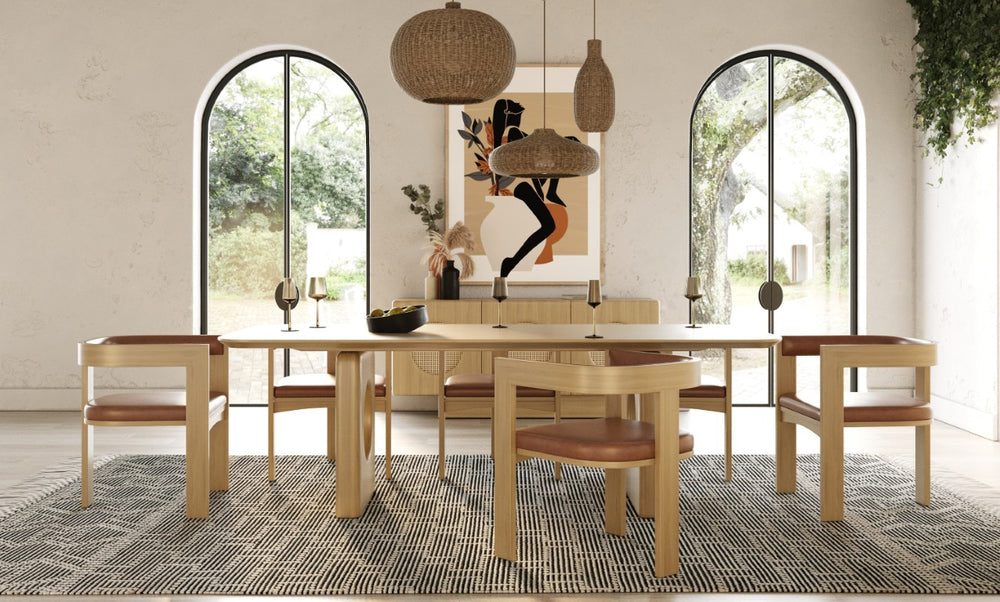 VIG Furniture Oshana Sculptural White Oak Dining Table W90" X D40" Modern Rounded Design Seats 8 Durable Finish VGMA-MIT-5351-DT