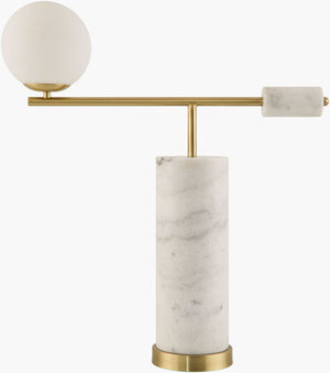 Surya Oslin Accent Table Lamp - 25" Elegant Marble Design With Glass Shade For Warm Ambient Lighting Body, White,Base, Metallic ,Brass,Shade, White,Cord, Translucent Marble,Iron,Glass,Glass Osl-001