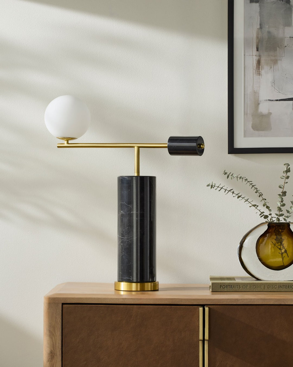 Surya Oslin Marble and Iron Table Lamp with Glass Shade for Ambient Living Room Glow OSL-002