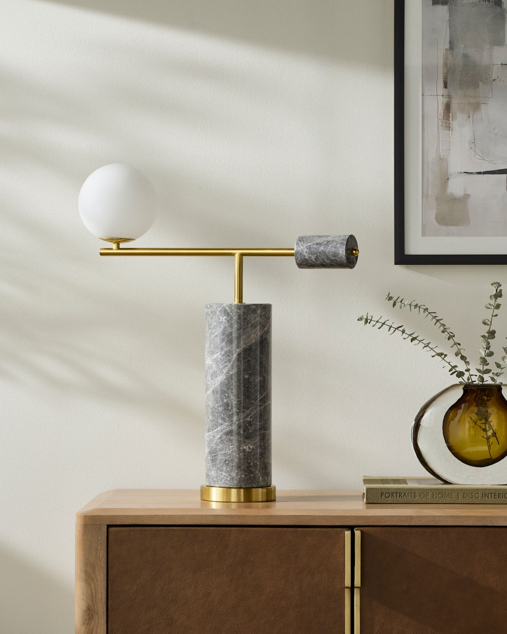 Surya Oslin Marble Body Table Lamp with Glass Shade for Bedroom or Living Room Decor OSL-003
