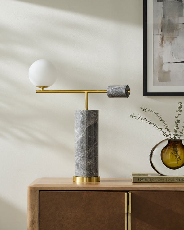 Surya Oslin Marble Body Table Lamp with Glass Shade for Bedroom or Living Room Decor OSL-003