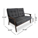 Christopher Knight Home® - Noble House - Duluth Mid Century Waffle Stitch Tufted Accent Loveseat with Rubberwood Legs - Black and Walnut Finish